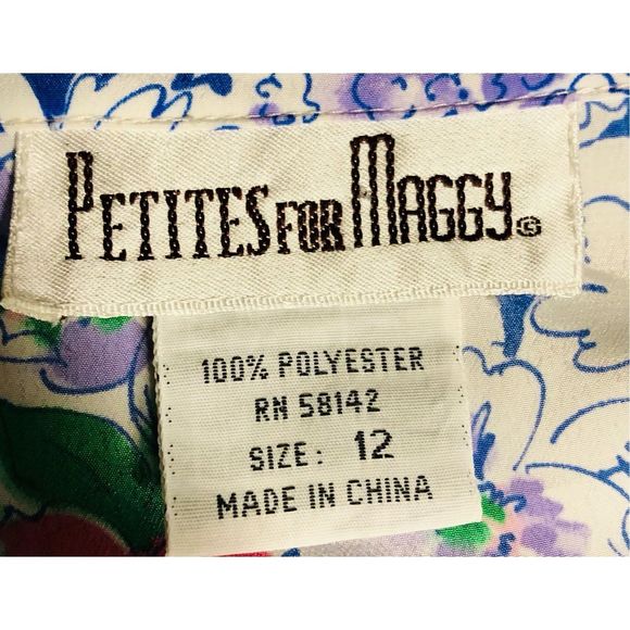 Vintage Dress Sz 12 Petites by Maggie Pleated Floral Bouquet Print Button MIDI - Picture 4 of 5